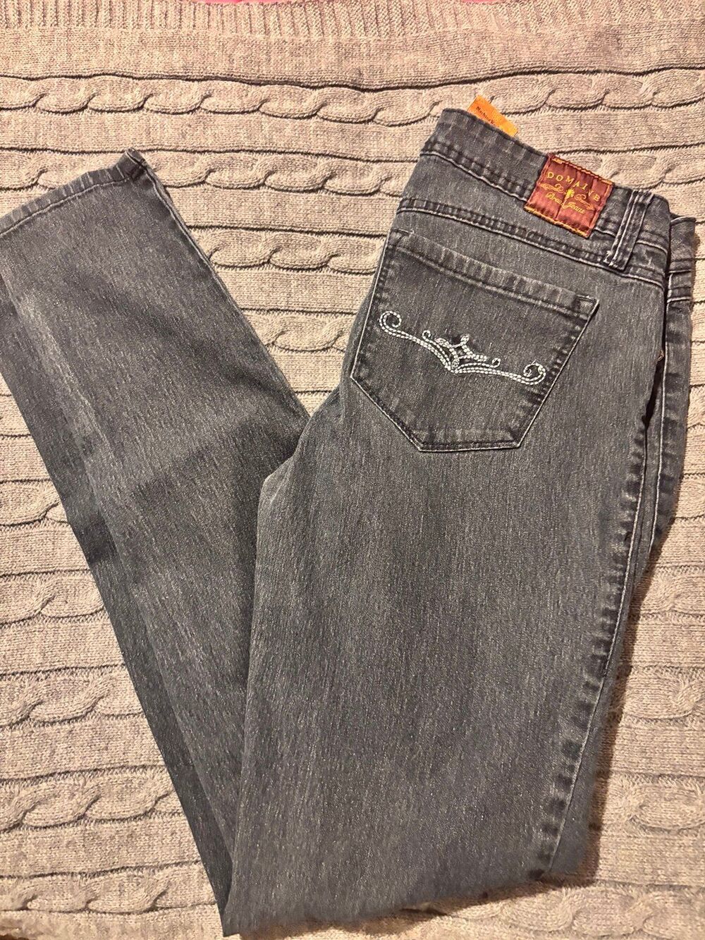 Domaine Y2K Faded Gray Embellished Pocket Skinny Jeans - Size 5 Stretch